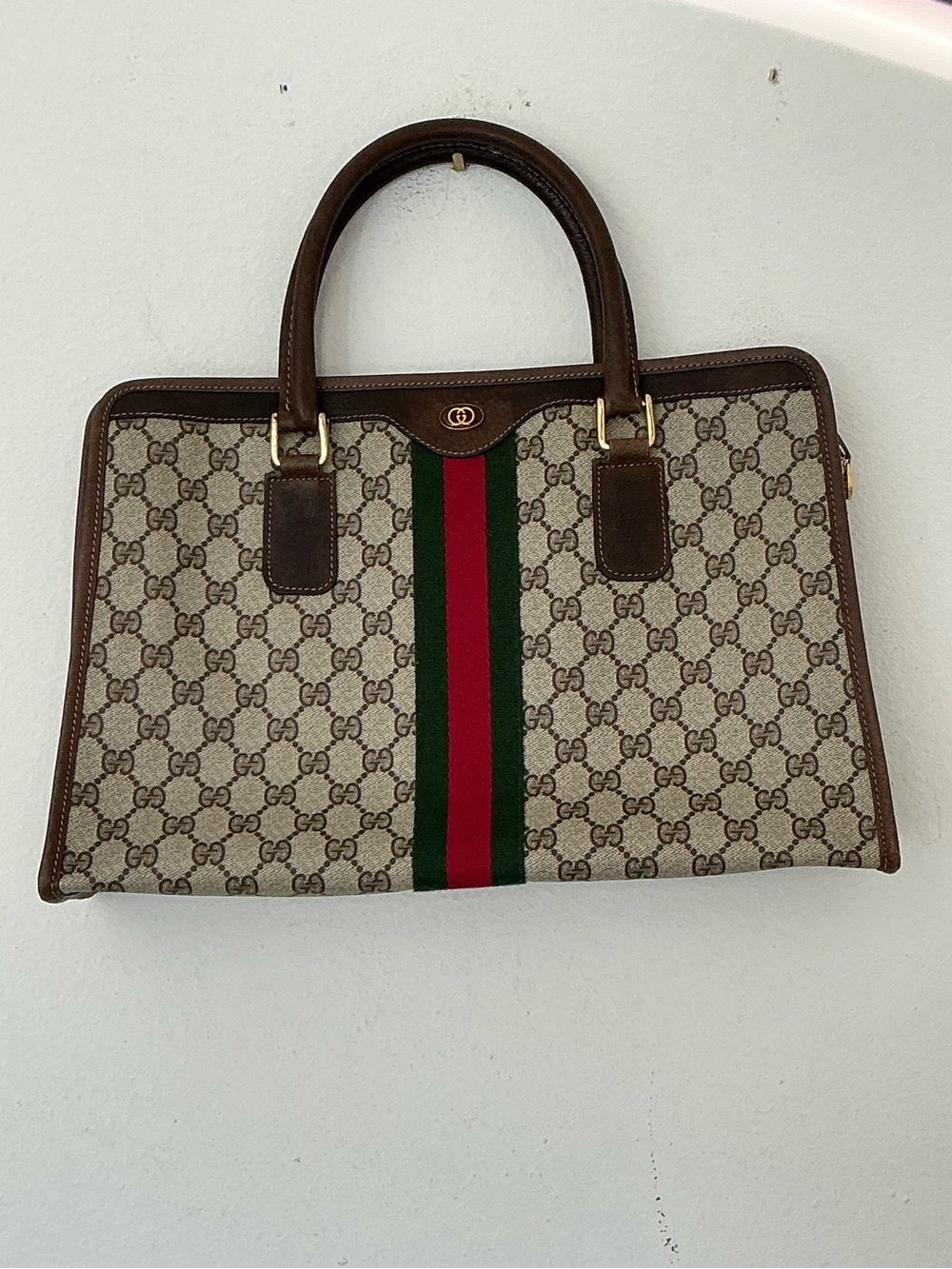 Vintage Gucci GG Supreme Web Stripe Briefcase Business Bag